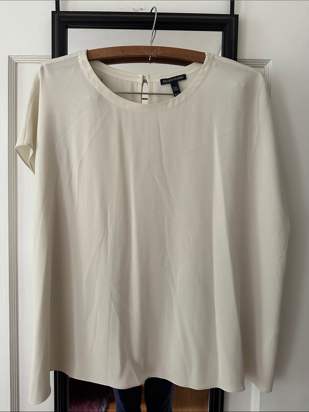 Eileen Fisher Cream Short-Sleeve Round-Neck Boxy Blouse XL